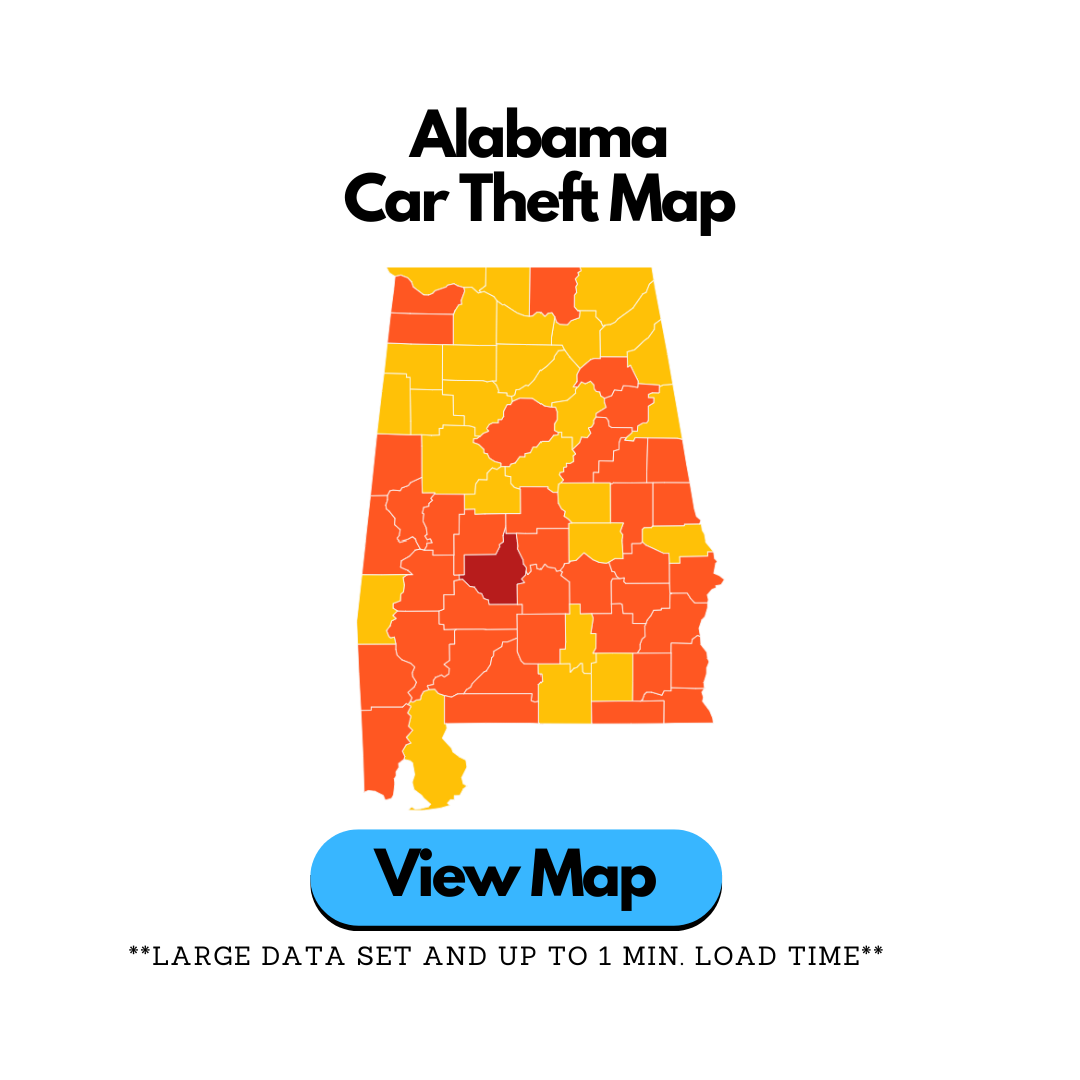Alabama Car Theft Rate Heat Map By County