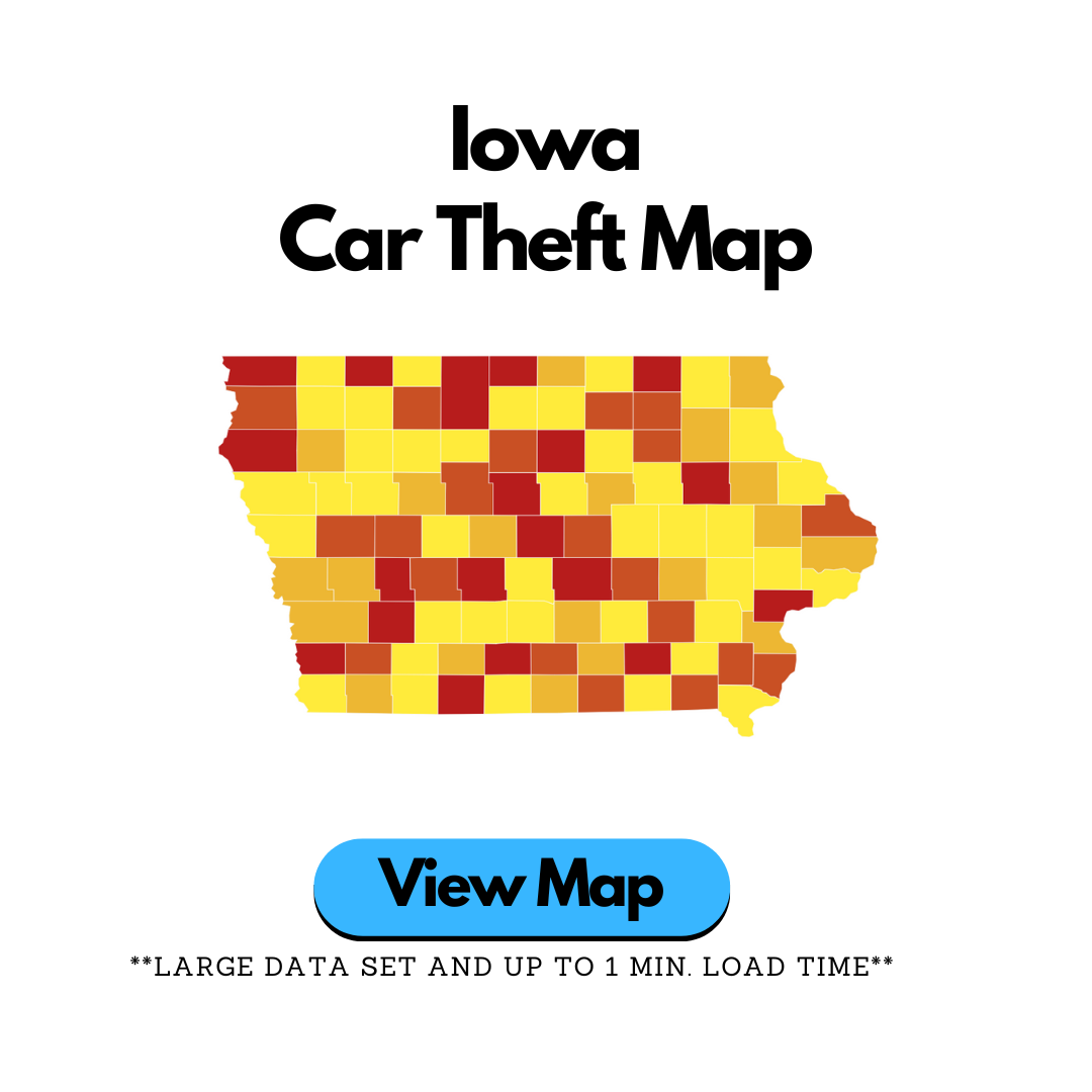 Iowa Car Theft Rate Heat Map By County