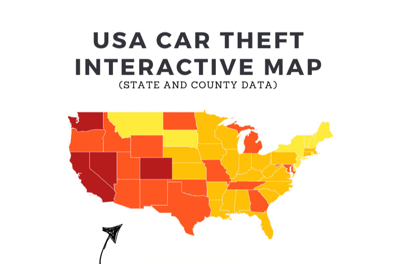 USA map with colored states indicating car theft data, accompanied by 'View Map' button.